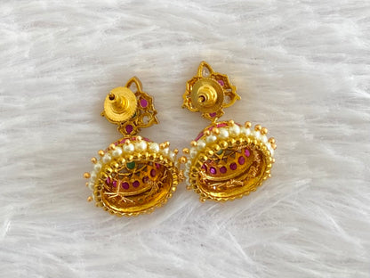 Antique gold tone kemp-green-white pearl  jhumkka dj-53572