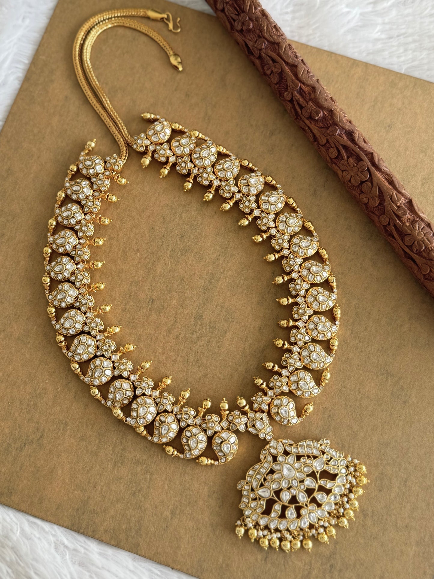 Gold tone White Kundan jadau Mango peacock Haar Dj-51556