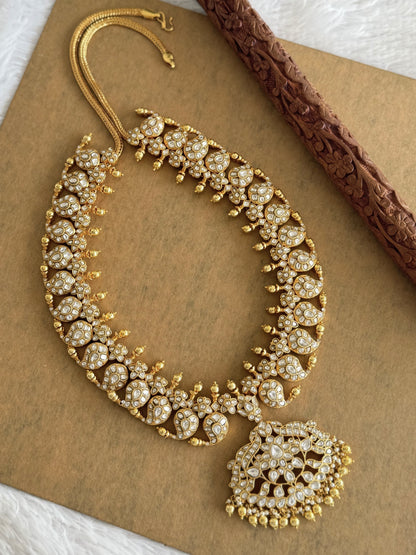 Gold tone White Kundan jadau Mango peacock Haar Dj-51556
