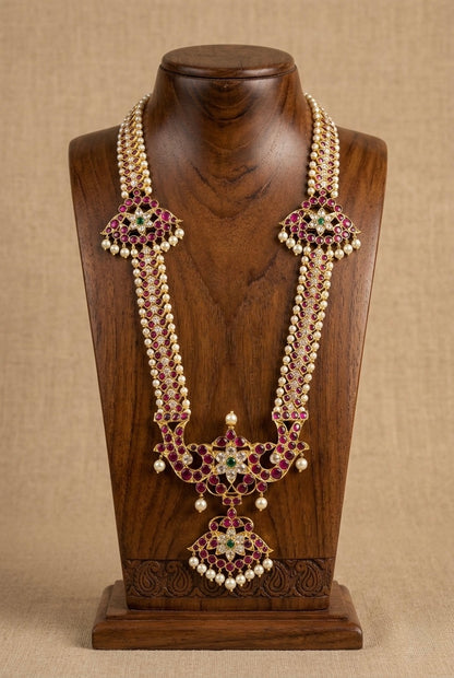 Gold tone precious kemp-green-white pearl peacock haar dj-52899