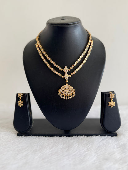 Gold tone AD white south indian style double layer necklace set dj-52210