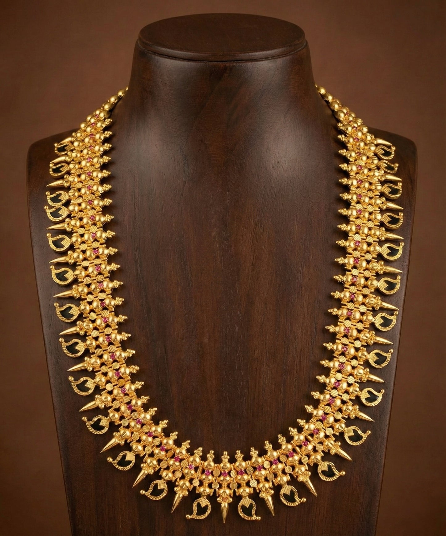 Gold tone kerala style pink-green mango mulla mottu haar dj-50020