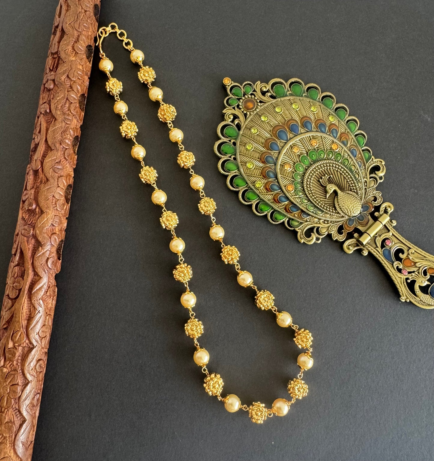 Matte finish pearl nakshi beaded necklace dj-52085