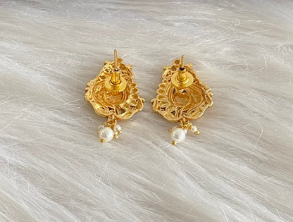 Antique gold tone pink-green-white stone peacock stud/earrings dj-54628