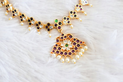 Gold tone precious kemp kemp-green-white floral necklace dj-52517