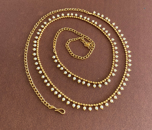 Antique gold tone pearl hip/waist chain dj-53207