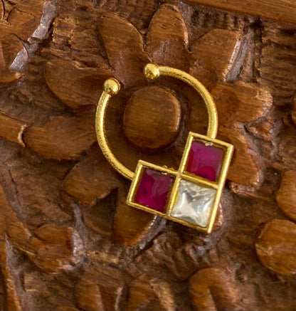 Gold tone kundan jadau pink-white stone nose pin/bulakku dj-53750