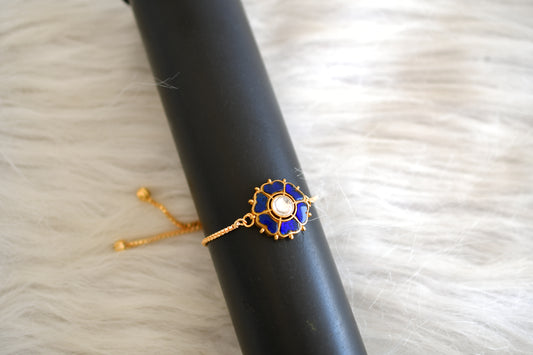 Gold tone blue kundan jadau flower bracelet dj-52662