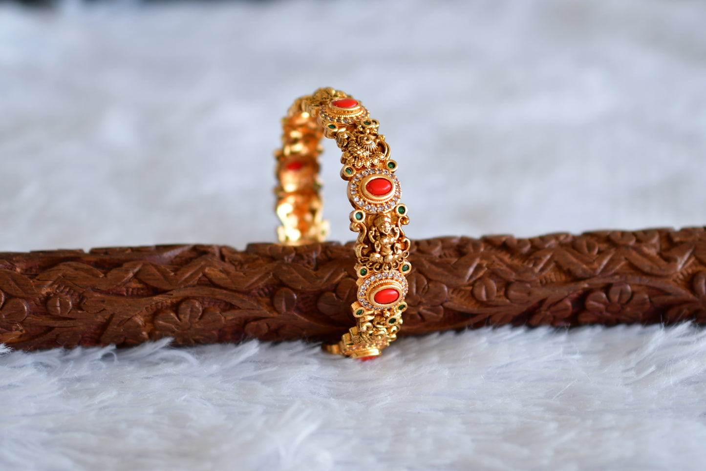 Antique gold tone coral-green lakshmi peacock bangle (2.4) dj-52442