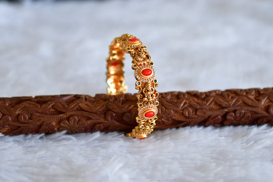 Antique gold tone coral-green lakshmi peacock bangle (2.4) dj-52442