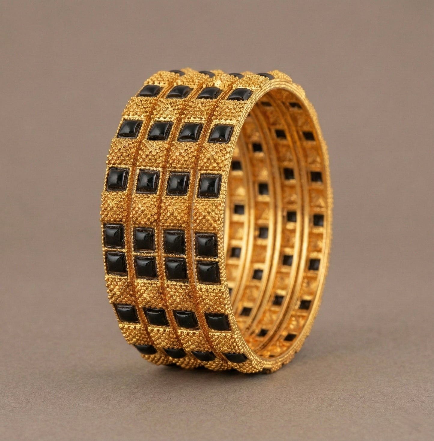 Matte finish set of 4 square stone black Bangles (2.4) dj12988