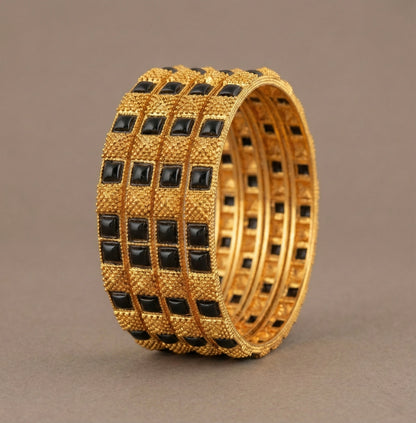 Matte finish set of 4 square stone black Bangles (2.4) dj12988