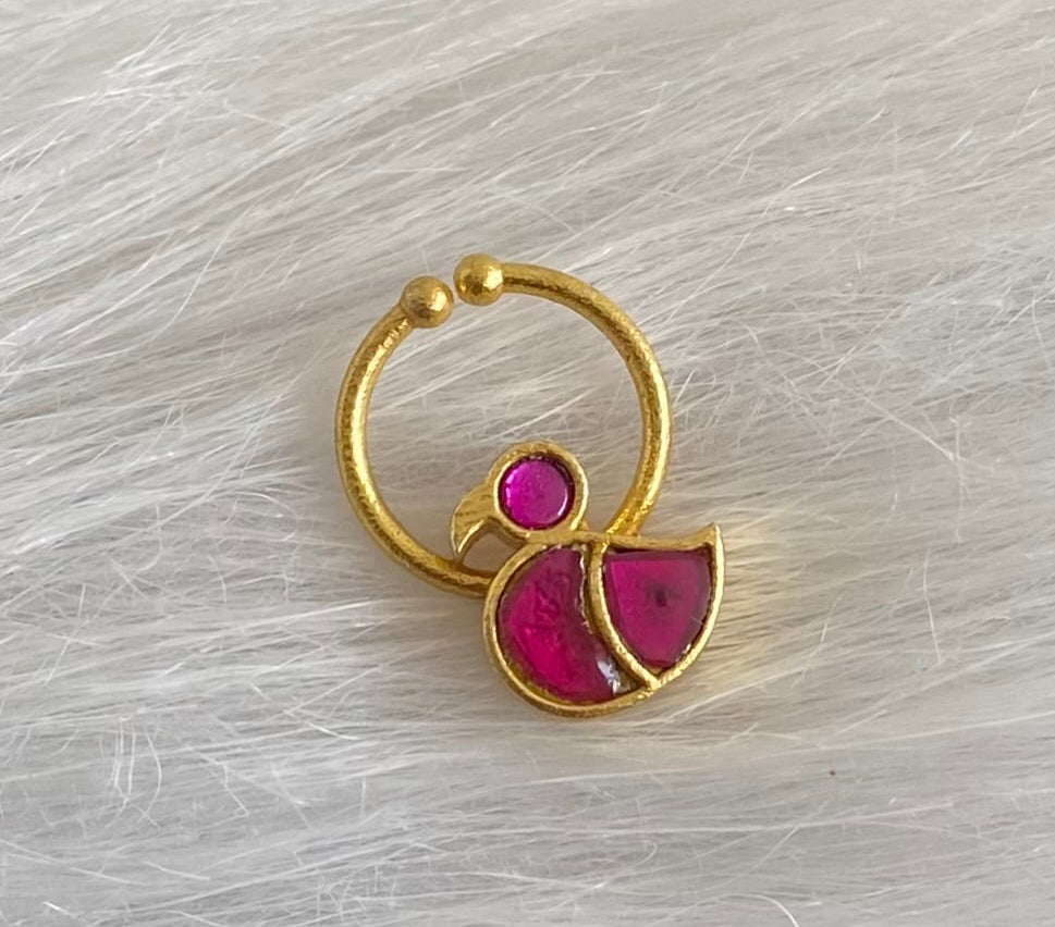 Gold tone kundan jadau pink stone swan nose pin/bulakku dj-53739