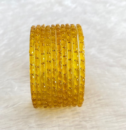 Set of 10 mustard yellow glass bangles(2.6) dj-52850