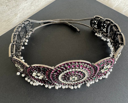 Black finish precious kemp-green-white pearl sun-moon waist band(big) dj-51996