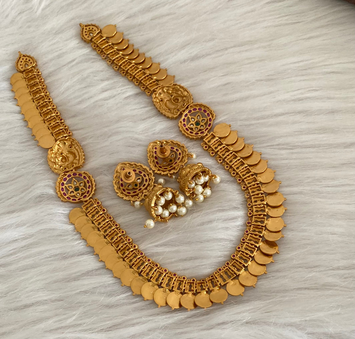 Matte finish kemp-green-white lakshmi coin swan short haar set dj-55000