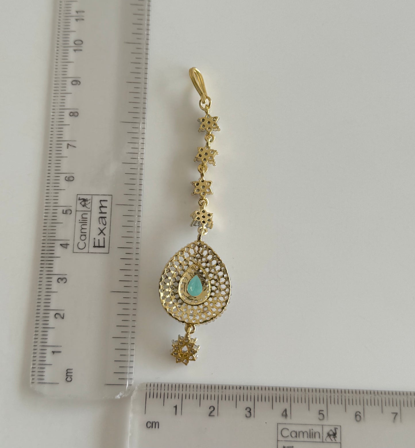 Two tone cz-peacock green thilak stone tikka dj-51370