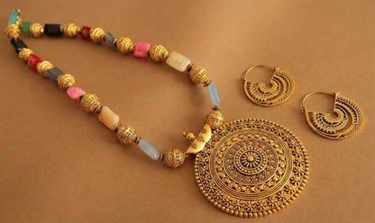 Antique gold tone Multicolor beaded necklace set DJ18128