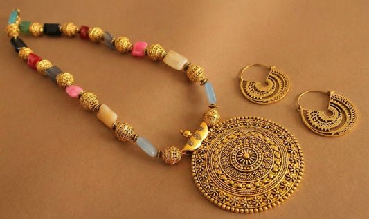 Antique gold tone Multicolor beaded necklace set DJ18128