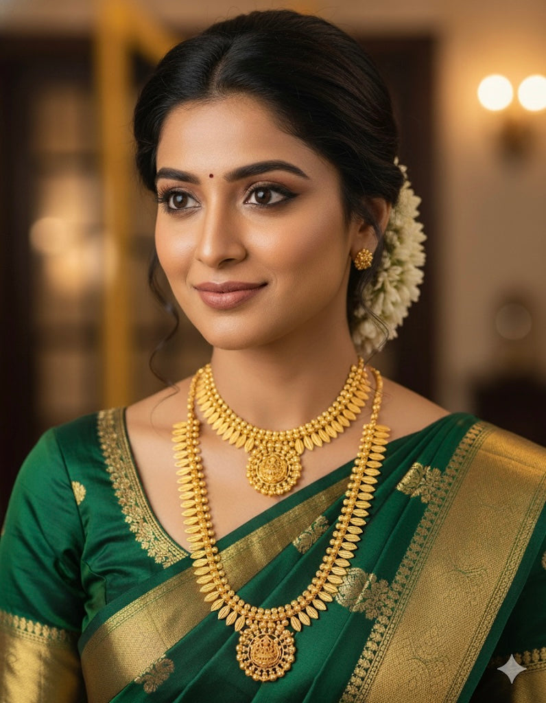 Matte Gold tone kerala style Lakshmi combo set dj-51648