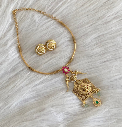 Antique gold tone Kundan jadau lion head pendant hasli necklace set dj-54609