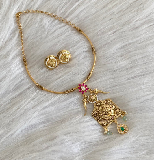 Antique gold tone Kundan jadau lion head pendant hasli necklace set dj-54609