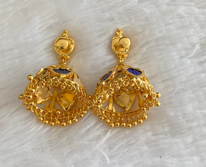 Gold tone kerala style blue 5 petals of palakka jhumkka dj-53133