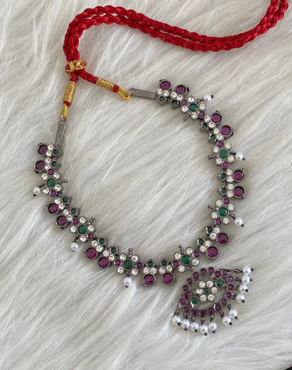 Black finish precious kemp-green-white pearl mango necklace dj-53948