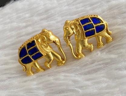 Gold tone blue kundan jadau elephant earrings dj-53536