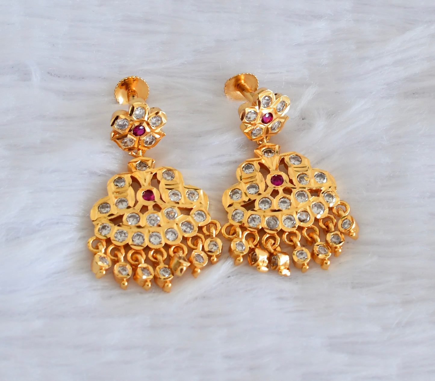 Gold tone AD white-pink south Indian earrings dj-53349