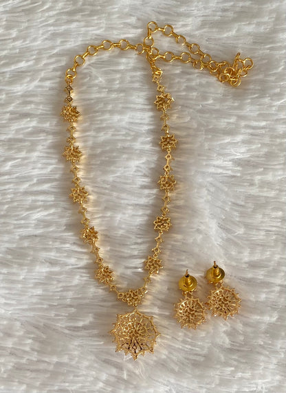 Gold tone cz white stone flower necklace set dj-54341