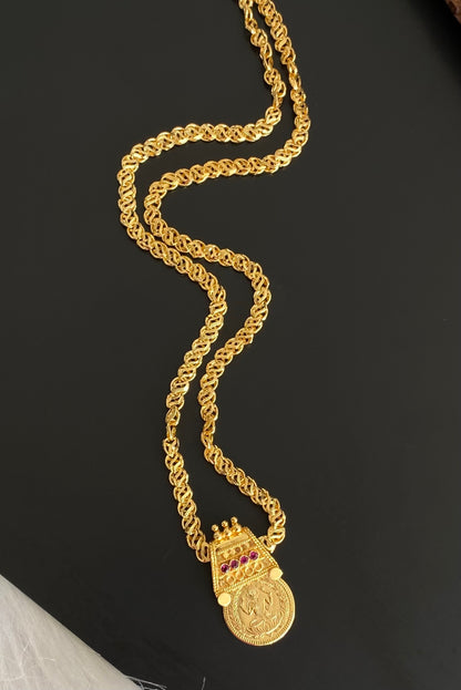 Gold tone 24 inches chain with lakshmi coin pendant dj-54271