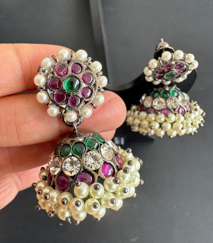 Black finish precious kemp AD green pearl jhumkka dj51024
