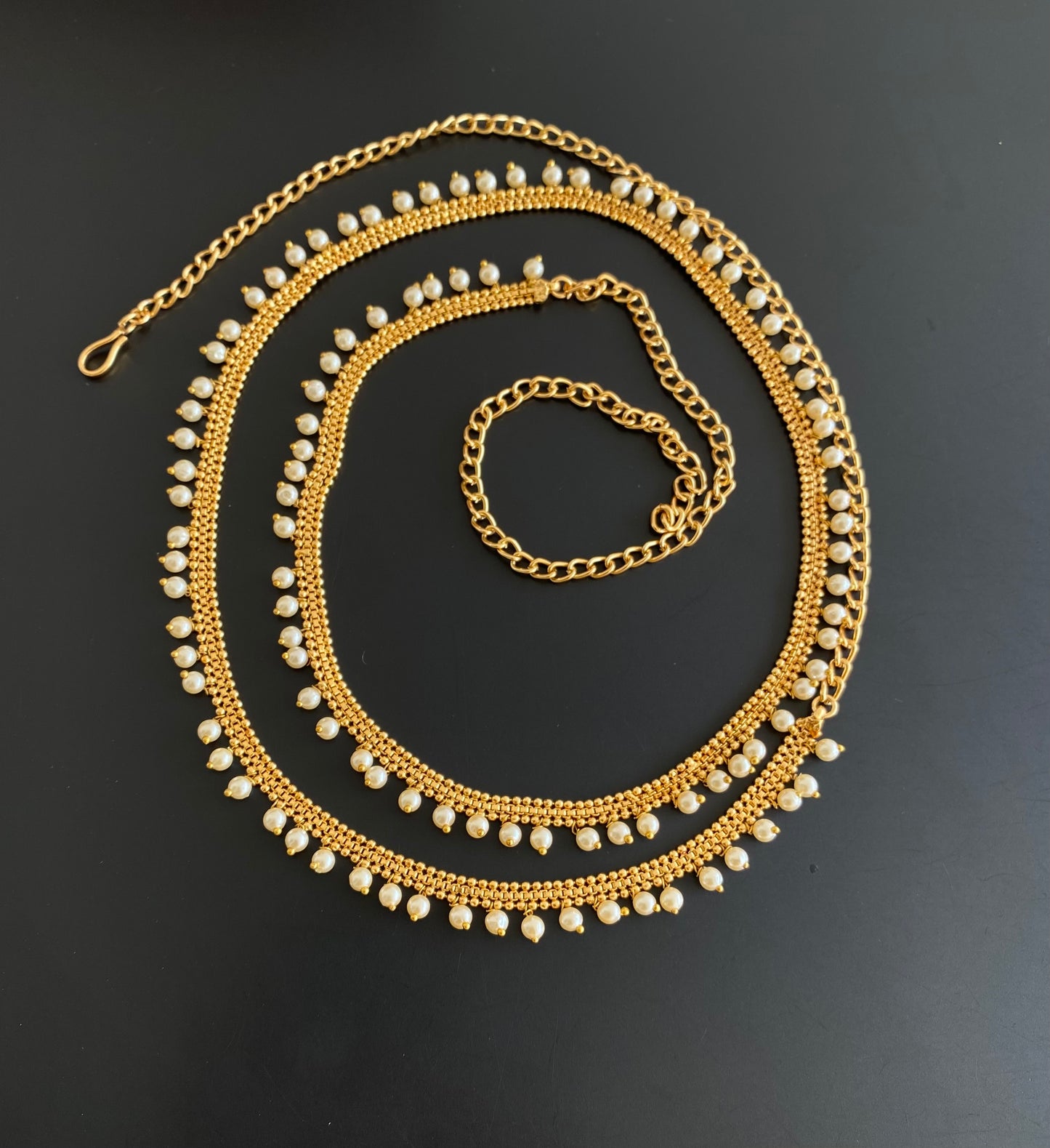 Antique gold tone pearl hip/waist chain dj-53205