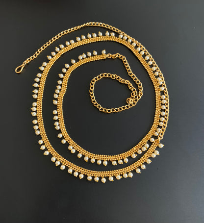 Antique gold tone pearl hip/waist chain dj-53205