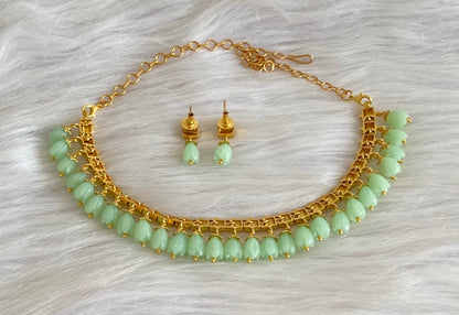 Antique gold tone sea green tulip beaded necklace set dj-54215