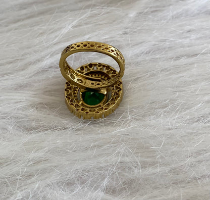 Antique gold tone cz white-green stone finger ring dj-55037