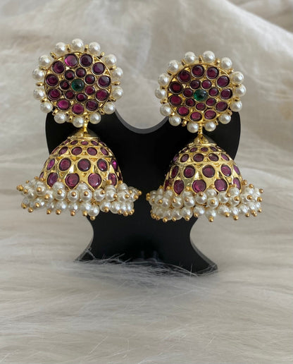 Gold tone precious kemp-green pearl big jhumkka dj-54721