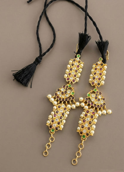 Gold tone precious kemp-green-white pearl peacock ear side chain dj-51452