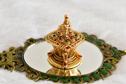 Antique gold tone kemp-green Shri Krishna kumkum box dj-52315