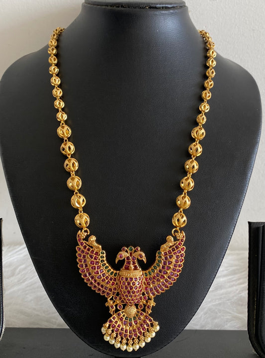 Gold tone pink-green pearl gandaberunda necklace dj-53993