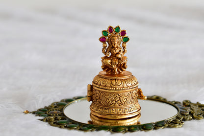 Antique gold tone Ma Lakshmi kumkum box dj-52323