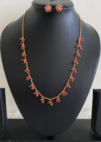 Gold tone ruby beaded necklace set dj-54797