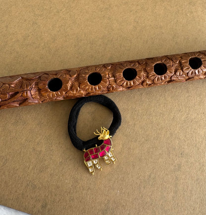 Matte finish pink-white kundan jadau deer hair band dj-51516