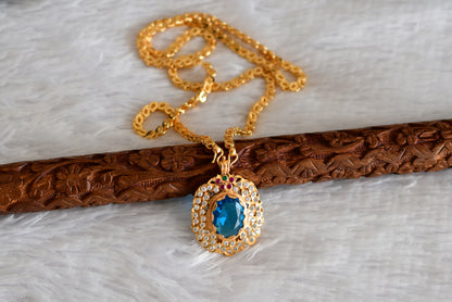 Gold tone 24 chain with sky blue oval stone pendant dj-51914
