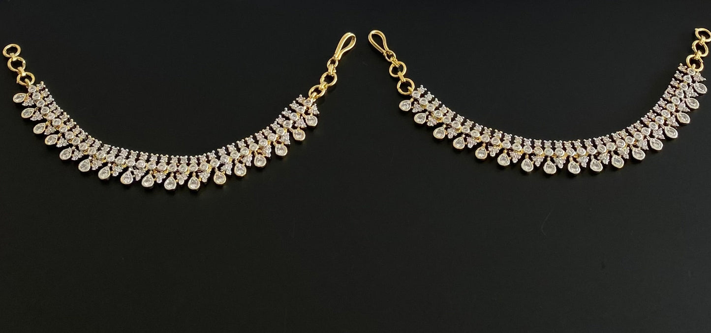 Two tone cz white stone ear side chain dj-54068