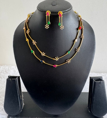 Matte finish cz Navarathna flower necklace set dj-52123