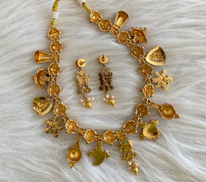 Antique gold tone Shri Thirumal nama kundan jadau necklace set dj-53239