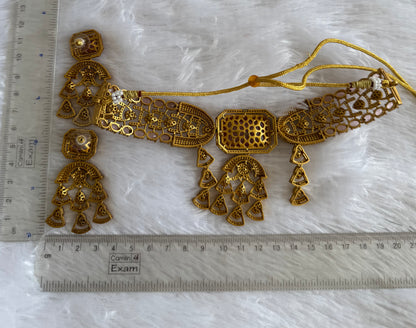 Antique gold tone cz kundan baby pink choker necklace set dj-51076