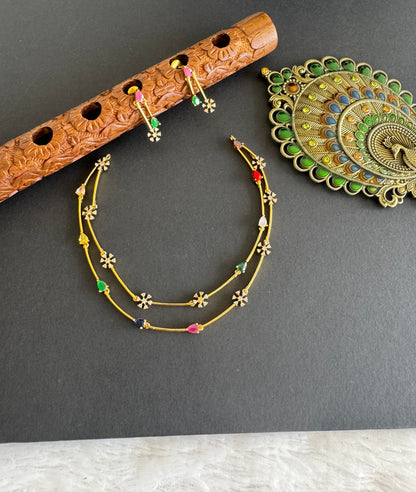 Matte finish cz Navarathna flower necklace set dj-52123